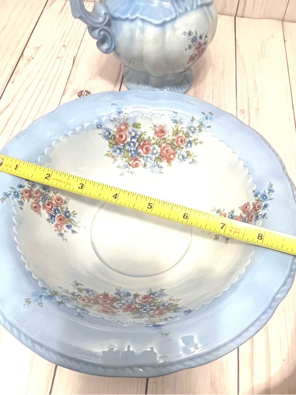 Arnels 1975 Blue Floral Pitcher & Basin Set Cottagecore Farmhouse Bathroom - Picture 15 of 16